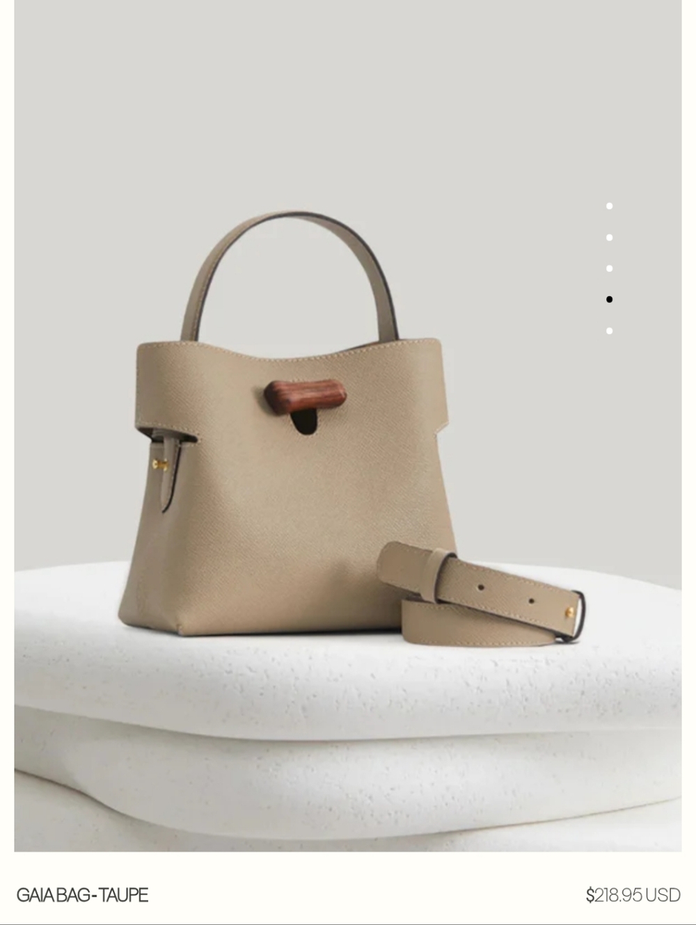 Beige Leather Top-Handle Bucket Bag with Detachable Strap